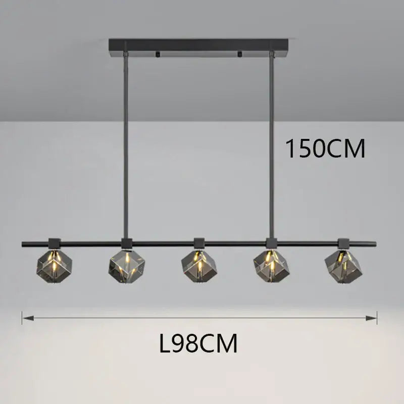 Modern black metal decorbites crystal chandelier with five faceted crystal glass shades for living and dining rooms