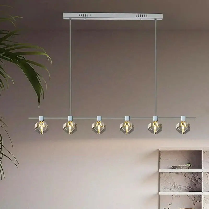 Modern chrome-finished decorbites crystal chandelier with five geometric crystal-encased bulbs for living room lighting