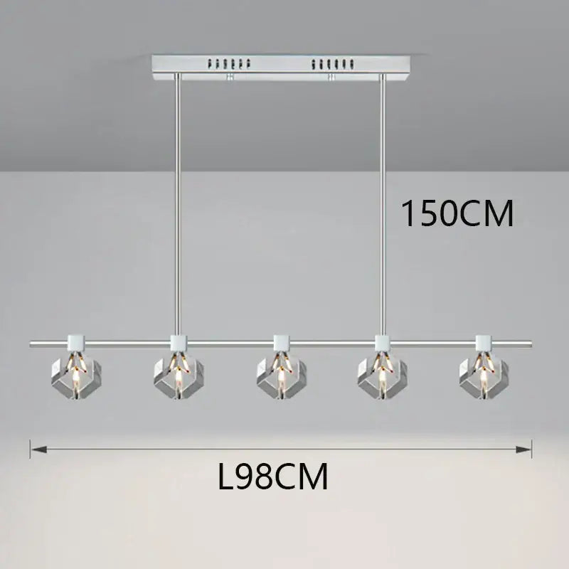 Modern chrome-finished decorbites crystal chandelier with five hexagonal glass shades for living and dining rooms