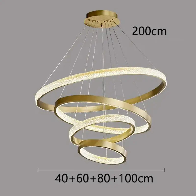 Gold-toned DecorBites crystal chandelier with concentric rings and crystal accents for living and dining room décor
