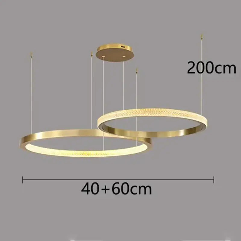 Modern gold-finished decorbites crystal chandelier pendant light with two interlocking rings and textured surface for home décor