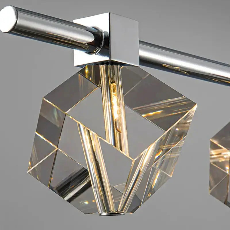 DecorBites crystal chandelier pendant lamp with geometric faceted design and polished chrome for living and dining rooms