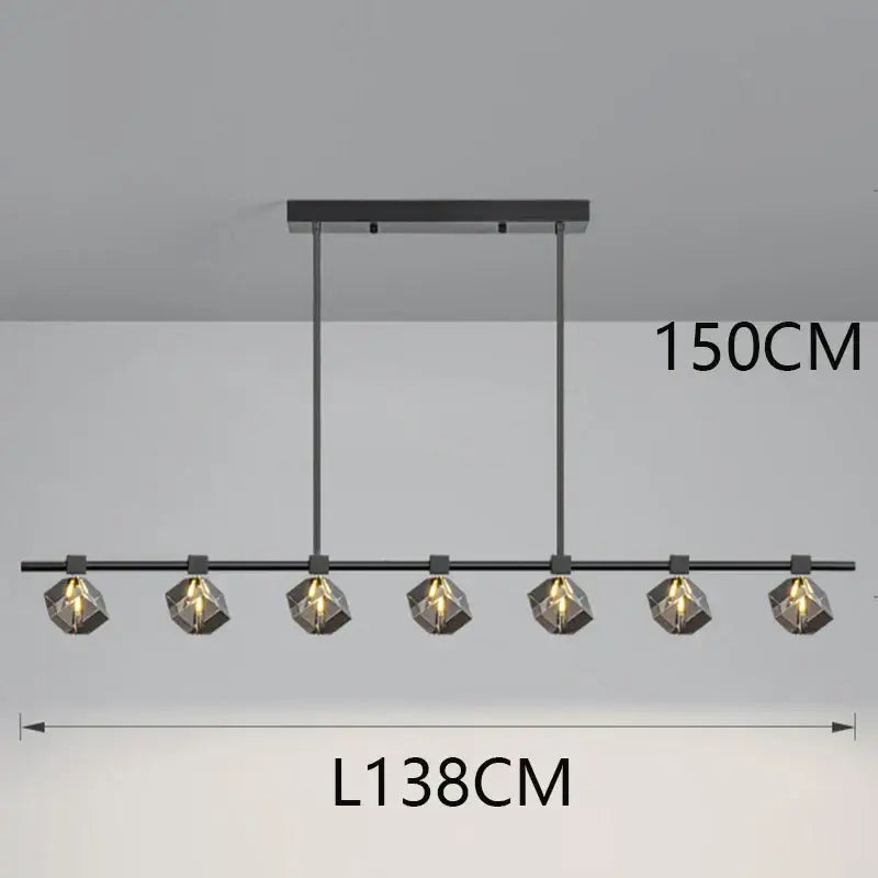 Modern black metal decorbites crystal chandelier with six faceted glass shades emitting warm glow for living room