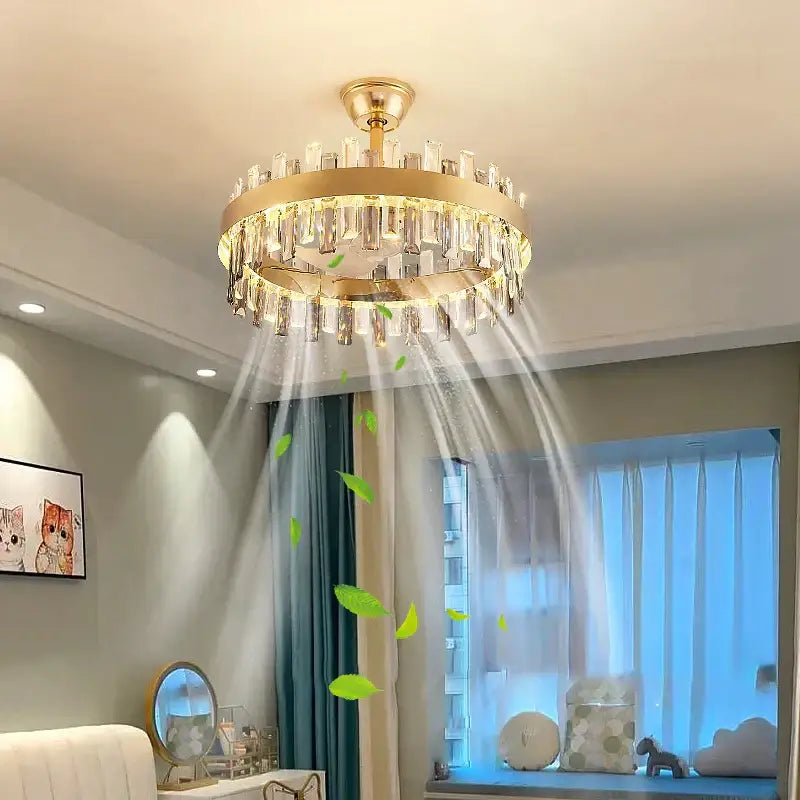 Gold-toned decorbites crystal chandelier with cascading prisms for living room energy-saving luxury lighting