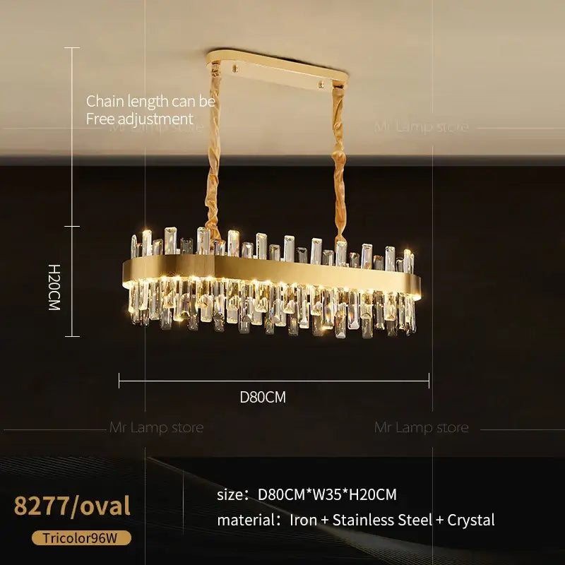 Gold-toned decorbites crystal chandelier with twisted chain and cascading crystal droplets for living room lighting