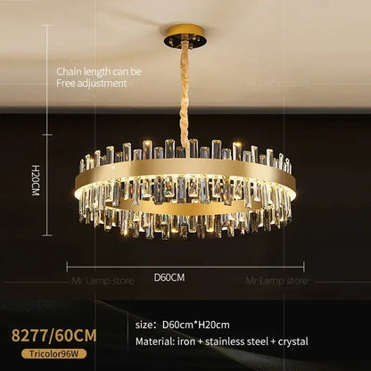 Gold-toned DecorBites crystal chandelier with cascading crystal droplets and twisted chain for living room lighting
