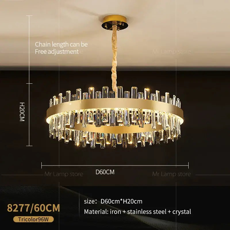 Gold-toned DecorBites crystal chandelier with cascading crystal droplets and twisted chain for living room lighting