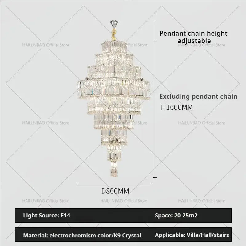 Multi-tiered decorbites crystal chandelier with gold-toned top and electrochromism k9 crystal tiers for villa halls