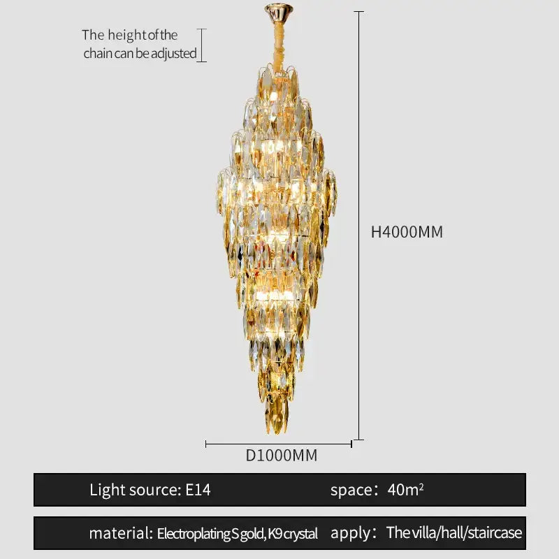Golden electroplated decorbites crystal chandelier with cascading k9 crystal tiers for luxe modern European villa decor