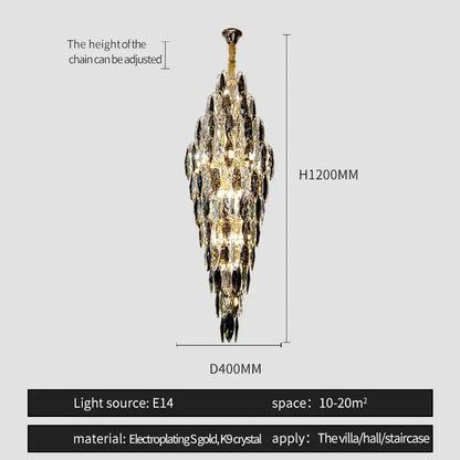DecorBites crystal chandelier with gold-plated frame and cascading clear k9 crystals for modern European villa decor
