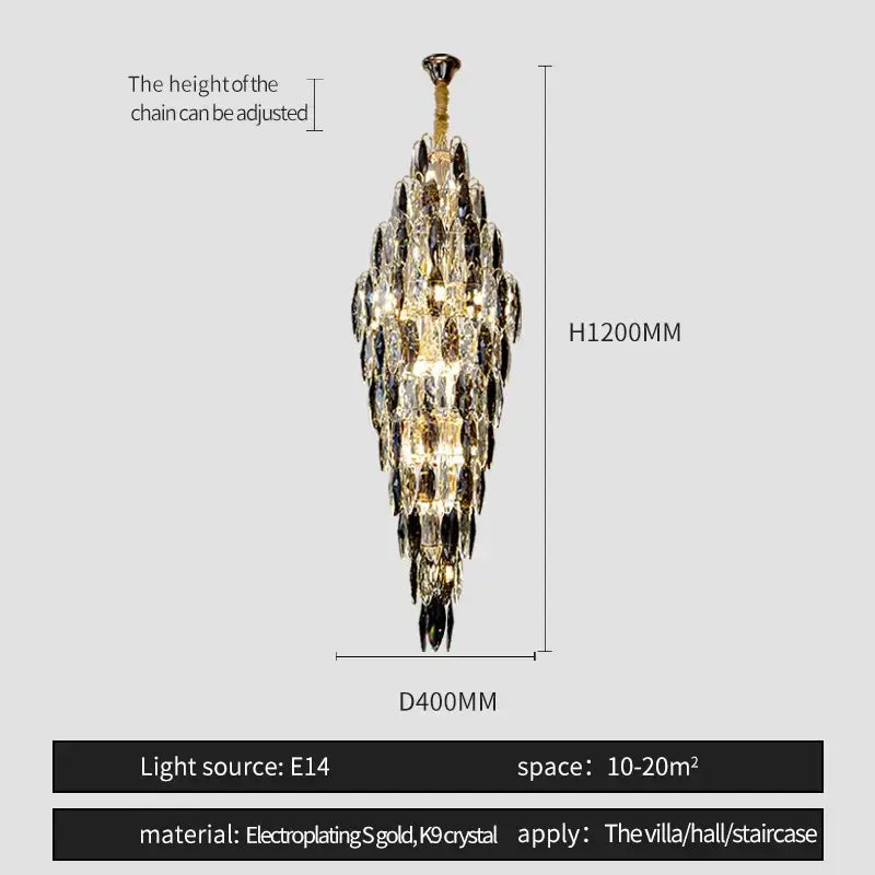 DecorBites crystal chandelier with gold-plated frame and cascading clear k9 crystals for modern European villa decor
