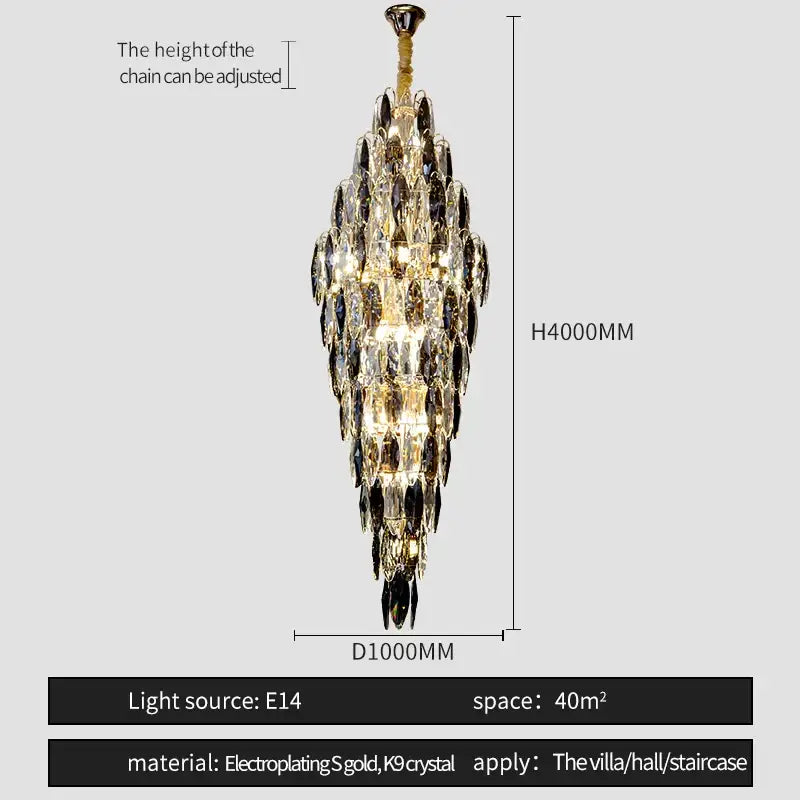 Elegant gold-plated decorbites crystal chandelier with cascading black and clear k9 crystals for villa lighting