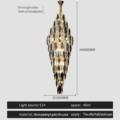 Gold electroplated decorbites crystal chandelier with cascading k9 crystal tiers for luxe modern european villa decor