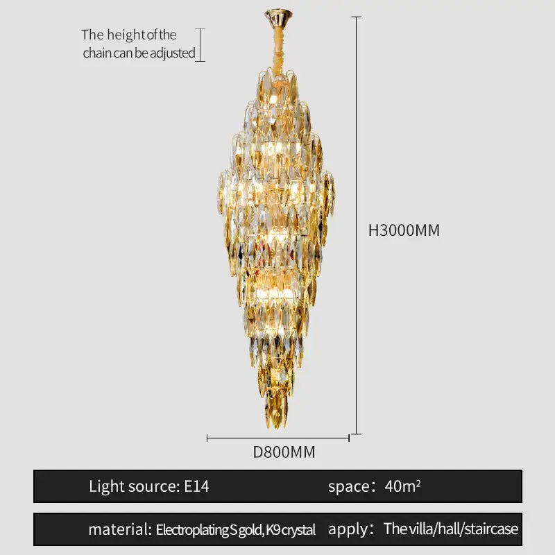 Gold electroplated decorbites crystal chandelier with multiple tiers of k9 crystal for luxe modern european villa lighting