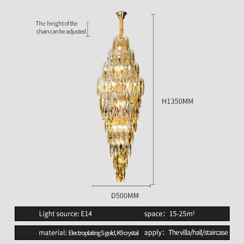 Golden electroplated decorbites crystal chandelier with cascading k9 crystal tiers for luxe modern European villa decor