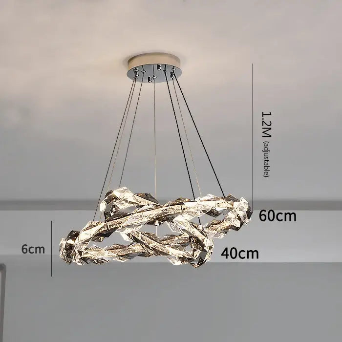 Modern chrome-finished decorbites crystal chandelier with sculptural intertwined rings for luxury living spaces lighting