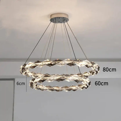 Modern decorbites crystal chandelier with double chrome rings and faceted crystals for luxury living spaces lighting