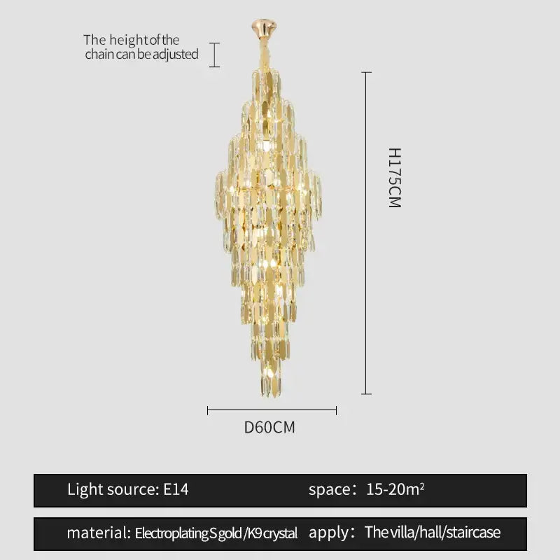 Gold electroplated decorbites crystal chandelier with cascading k9 crystal tiers for modern european style living rooms