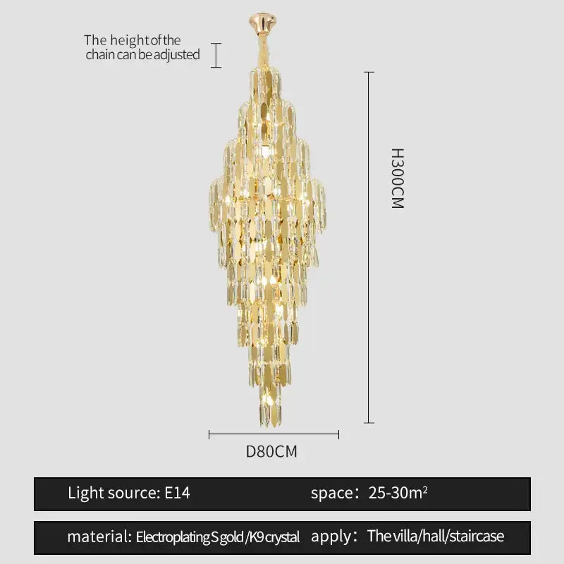 Gold electroplated decorbites crystal chandelier with cascading k9 crystal tiers for modern European style living rooms