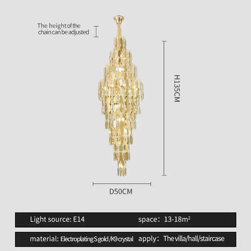 Gold electroplated decorbites crystal chandelier with cascading k9 crystal tiers for modern european style rooms