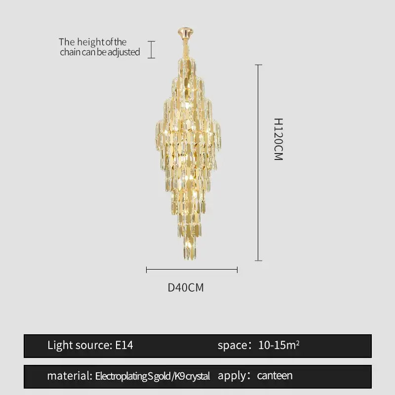 A luxurious gold-plated DecorBites crystal chandelier with cascading K9 crystal tiers for elegant canteen spaces