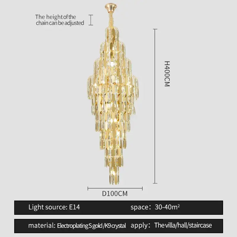 Gold electroplated decorbites crystal chandelier with cascading k9 crystal tiers for modern european living rooms
