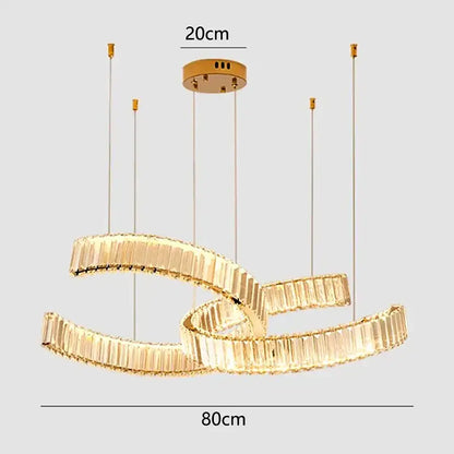 Gold-toned decorbites crystal chandelier with interlocking faceted crystal rings for modern home decoration and lighting