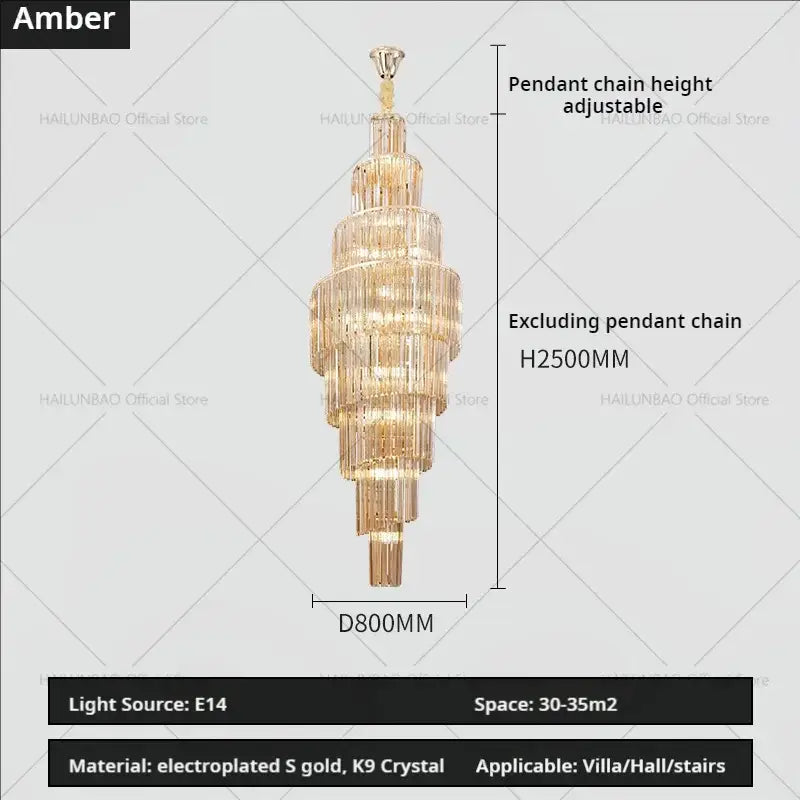 Golden tiered DecorBites crystal chandelier with electroplated gold and K9 crystal for penthouse villa living room luxury design
