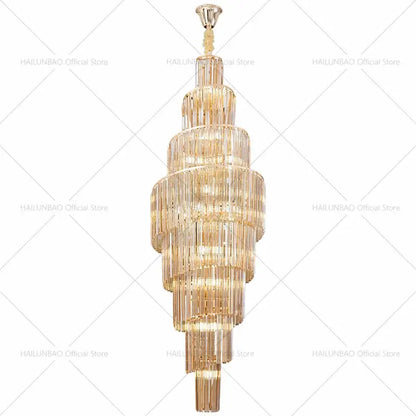 Golden tiered decorbites crystal chandelier with cascading crystal rods and polished brass finish for luxury living room