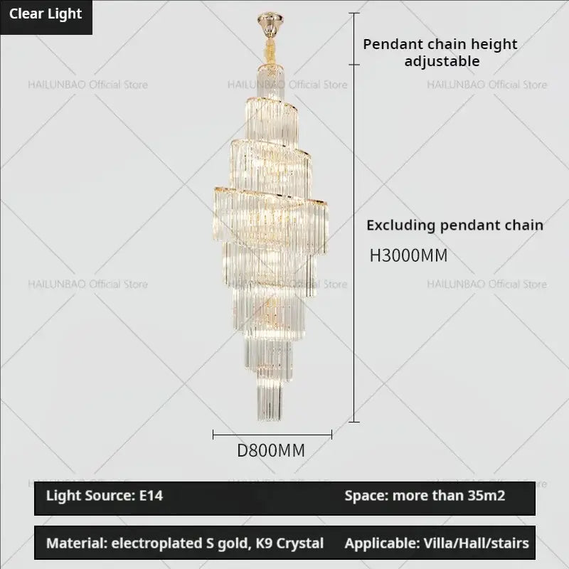 Decorbites crystal chandelier with cascading k9 crystal strands and electroplated s gold finish for penthouse villa living room