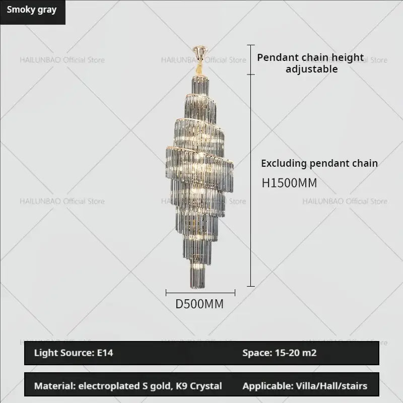 DecorBites crystal chandelier with smoky gray electroplated gold finish and k9 crystal for modern penthouse living room