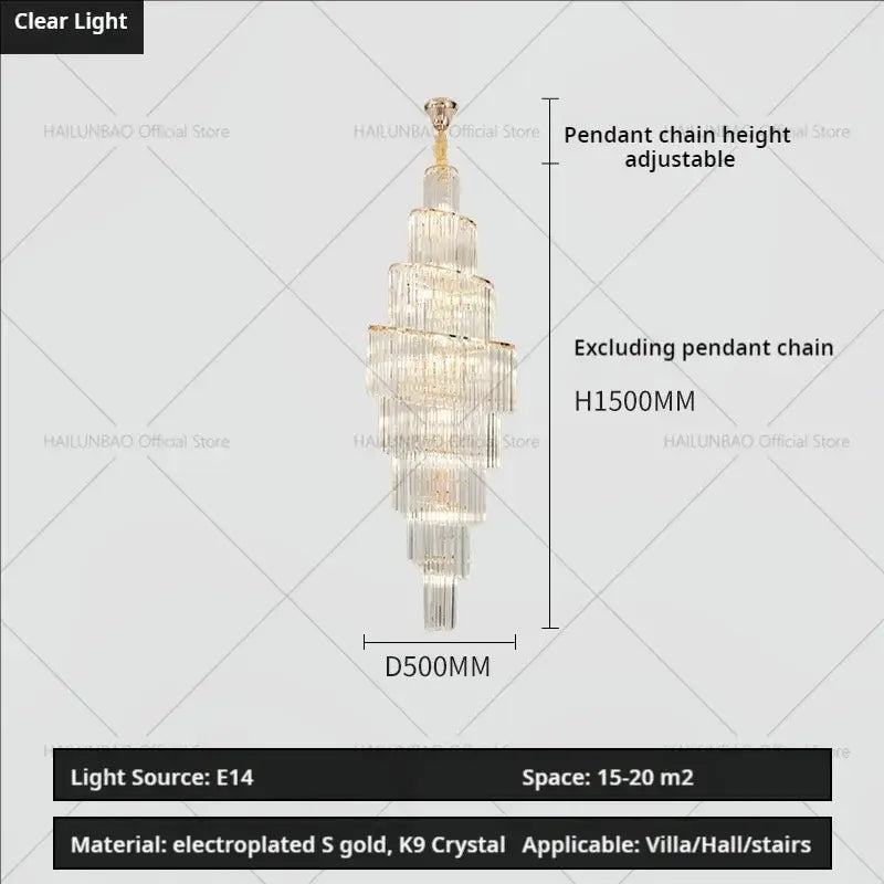 Elegant decorbites crystal chandelier with electroplated gold finish and k9 crystal tiers for penthouse villa living room