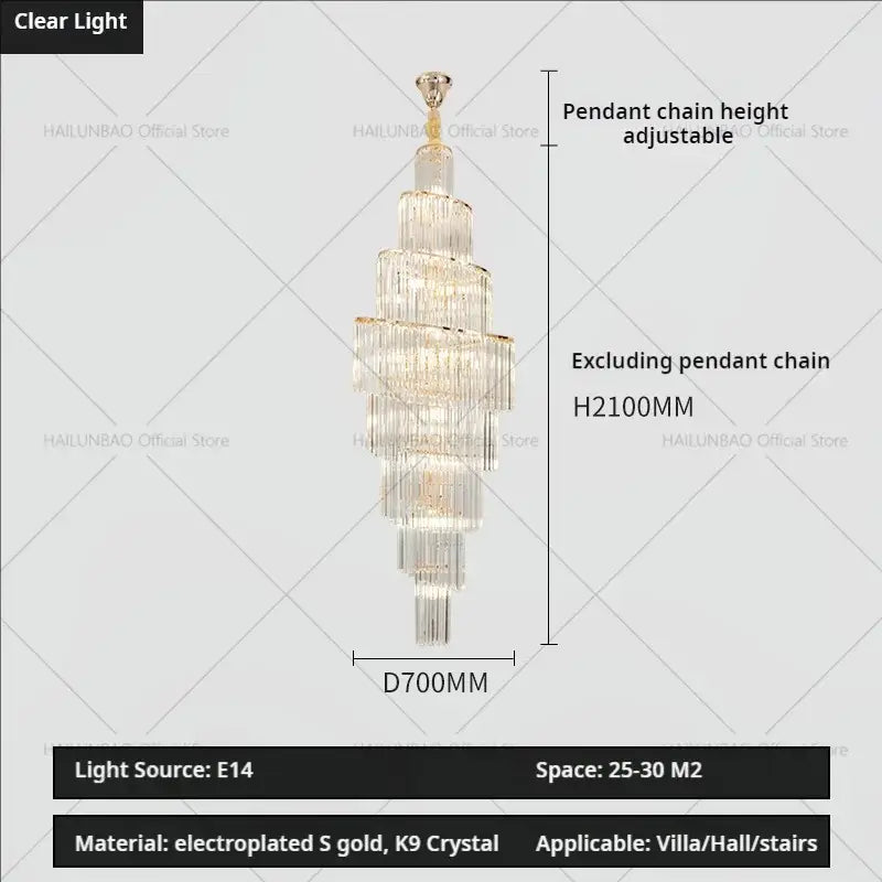 Decorbites crystal chandelier with tiered cascading k9 crystal strands and electroplated gold accents for penthouse villa living room
