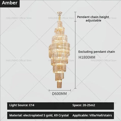 Golden decorbites crystal chandelier with tiered faceted amber crystal strands for penthouse villa living room luxury design
