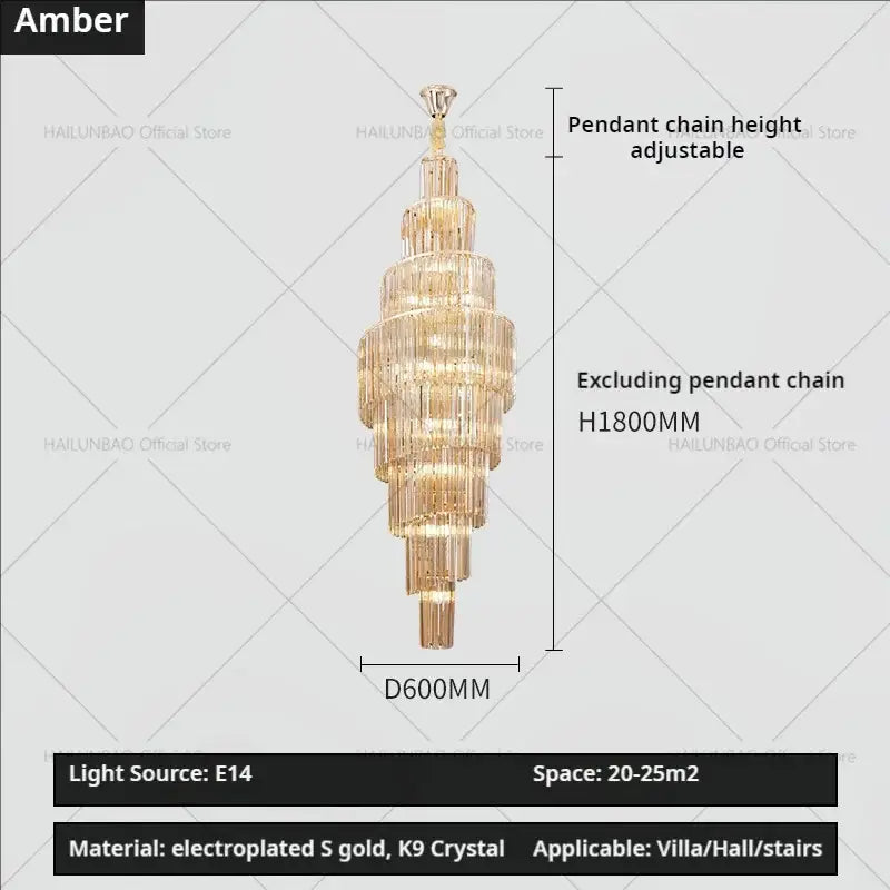 Golden decorbites crystal chandelier with tiered faceted amber crystal strands for penthouse villa living room luxury design