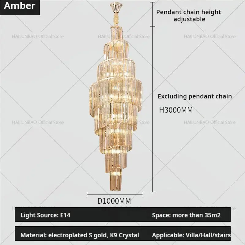 Golden electroplated decorbites crystal chandelier with cascading k9 crystals for luxurious villa or hall lighting