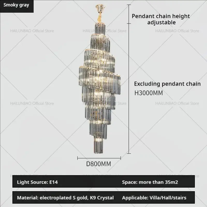 A sleek multi-tiered decorbites crystal chandelier with electroplated gold and k9 crystal for penthouse villa living room