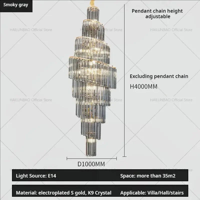 Decorbites crystal chandelier with cascading k9 crystal and electroplated gold accents for elegant villa lighting