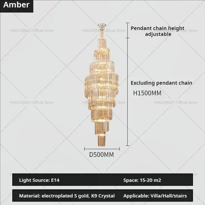 Golden decorbites crystal chandelier with tiered cascading k9 crystal strands for penthouse villa living room luxury design