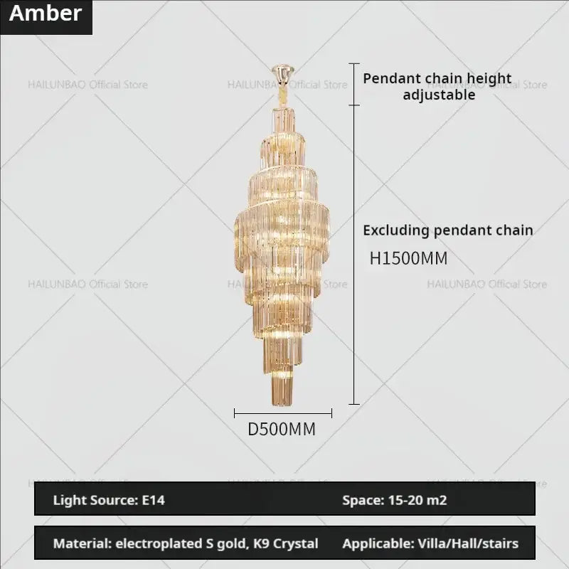 Golden decorbites crystal chandelier with tiered cascading k9 crystal strands for penthouse villa living room luxury design