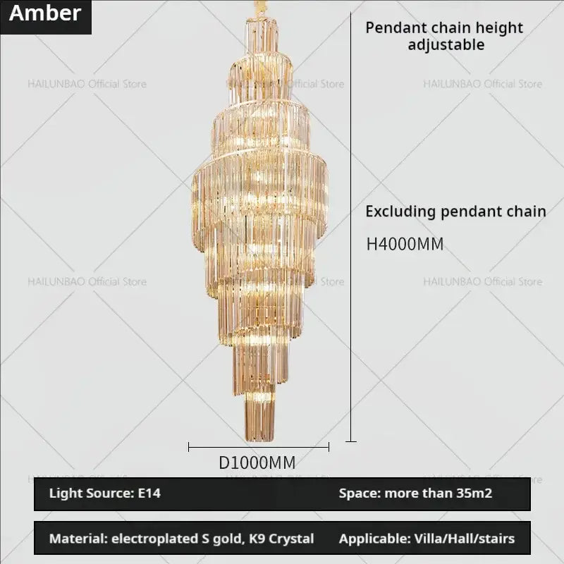 Golden tiered decorbites crystal chandelier with cascading k9 crystal strands for modern penthouse villa living room