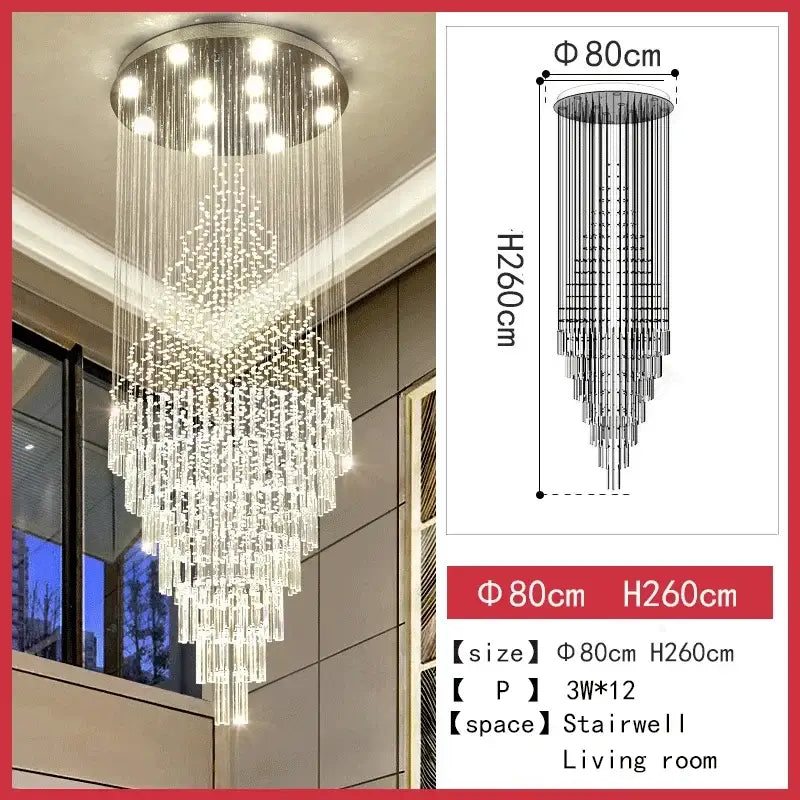 A decorbites crystal chandelier with a circular metallic top and cascading clear glass prisms for modern lighting