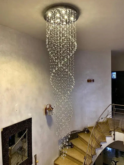 Decorbites crystal chandelier with clear crystal beads and metallic base for luxury hotel bedroom staircase lighting