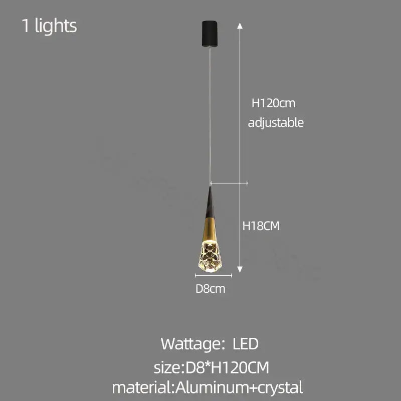 A sleek decorbites crystal chandelier with black and gold finish and intricate crystals for stairwell lighting