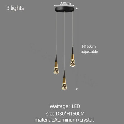 Black and gold crystal chandelier pendant light with adjustable height for stairwell and living room by DecorBites crystal chandelier