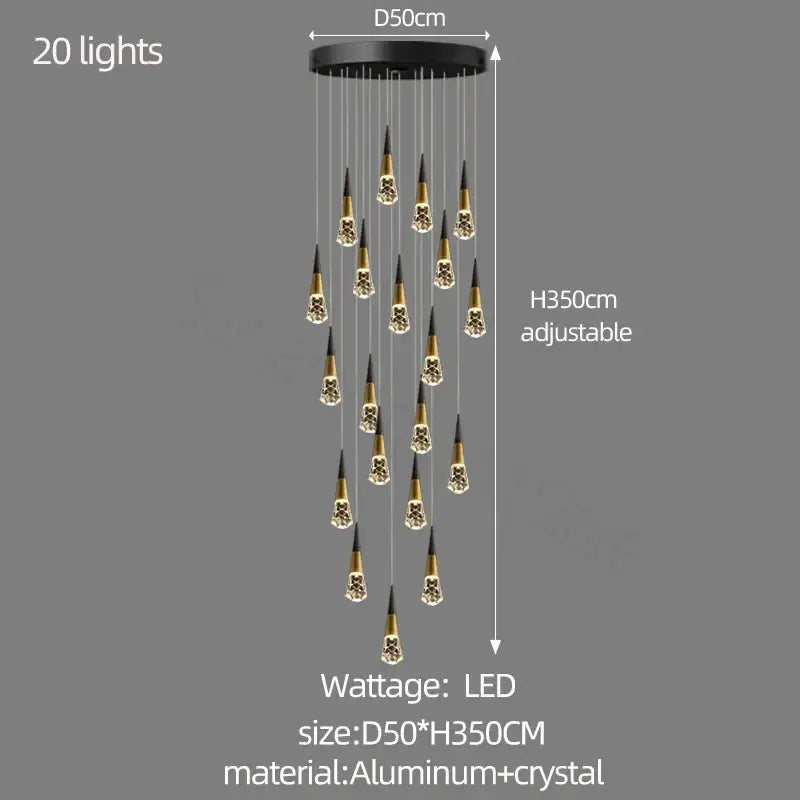 Black and gold decorbites crystal chandelier with 20 led lights for stairwell and living room dimming lighting