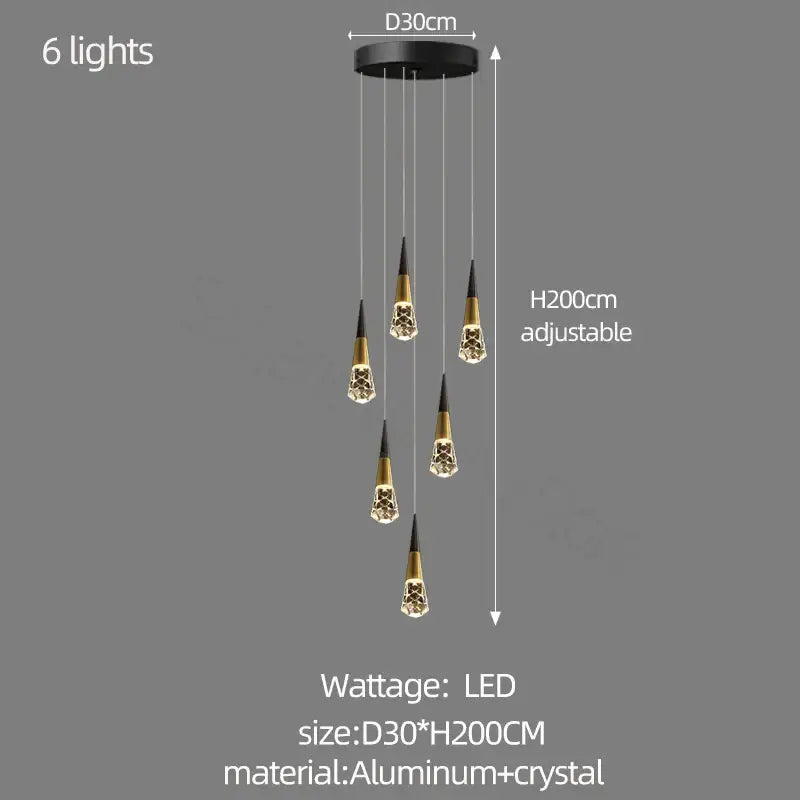 Black and gold DecorBites crystal chandelier with crystal accents for stairwell and living room dimming lighting