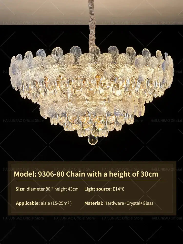 Elegant decorbites crystal chandelier with cascading clear and golden glass pieces for living room and bedroom luxury lighting