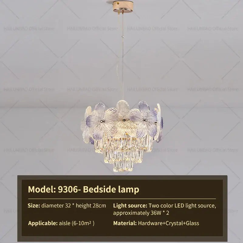 Decorbites crystal chandelier with translucent purple and clear glass flowers and brass finish for living room or bedroom