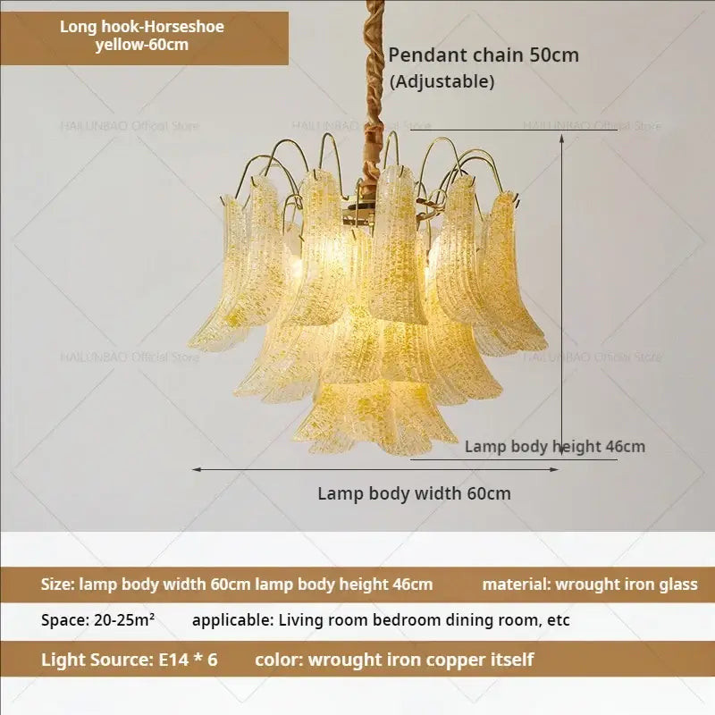 Decorbites crystal chandelier yellow glass with wrought iron copper frame and adjustable pendant chain for living room lamps